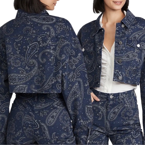 ✨WeWoreWhat✨Cropped Jean Jacket in Night Sky Size XS/S - Picture 1 of 10